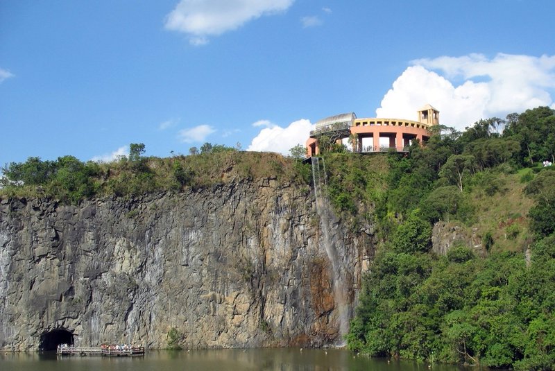 Stone bridge and quarry lake at Parque Tanguá, Curitiba
